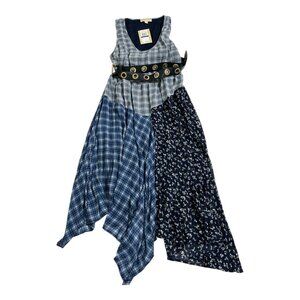 MICHAEL Michael Kors Blue Patchwork Mixed Print Plaid Top Womens XL NWT $175 MSR